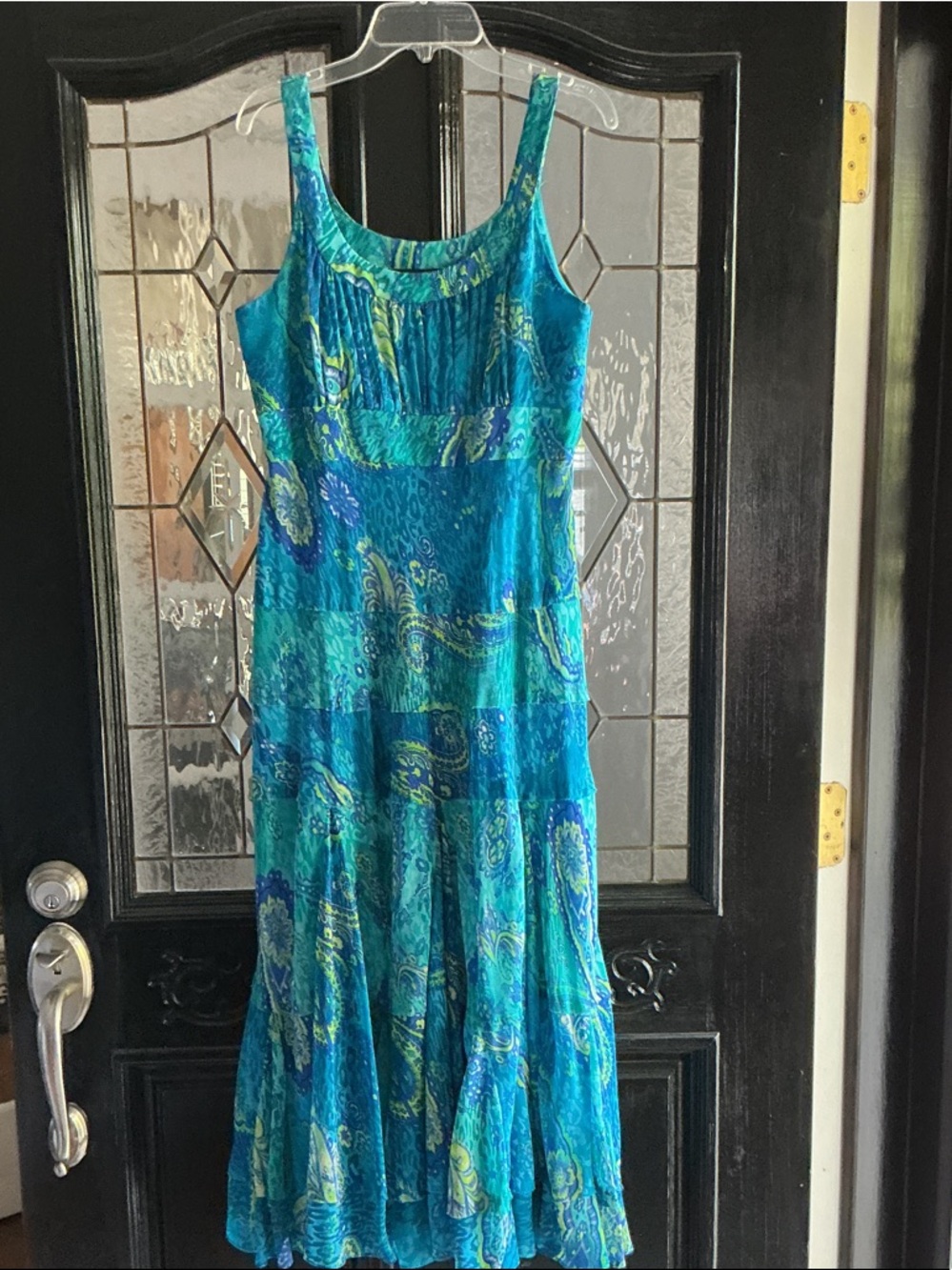 Jones New York Teal & Turquoise Tiered Maxi Dress